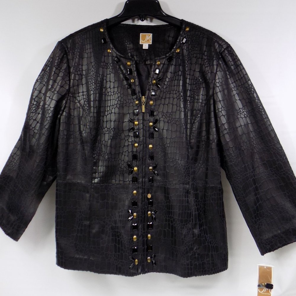 JM Collection Faux Leather Snakeskin Embellished Jacket Size XL NWT - Picture 1 of 8